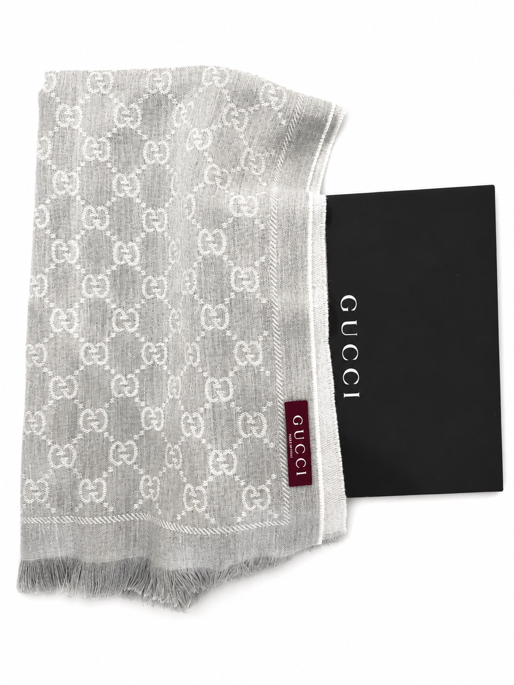 Gucci Silver-Grey GG Jacquard Wool Scarf